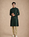 Manyavar Men Dark Green Blended Viscose Kurta Pajama with Basic Design