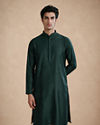 Manyavar Men Dark Green Blended Viscose Kurta Pajama with Basic Design