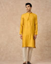 Manyavar Men Mustard Blended Viscose Kurta Pajama