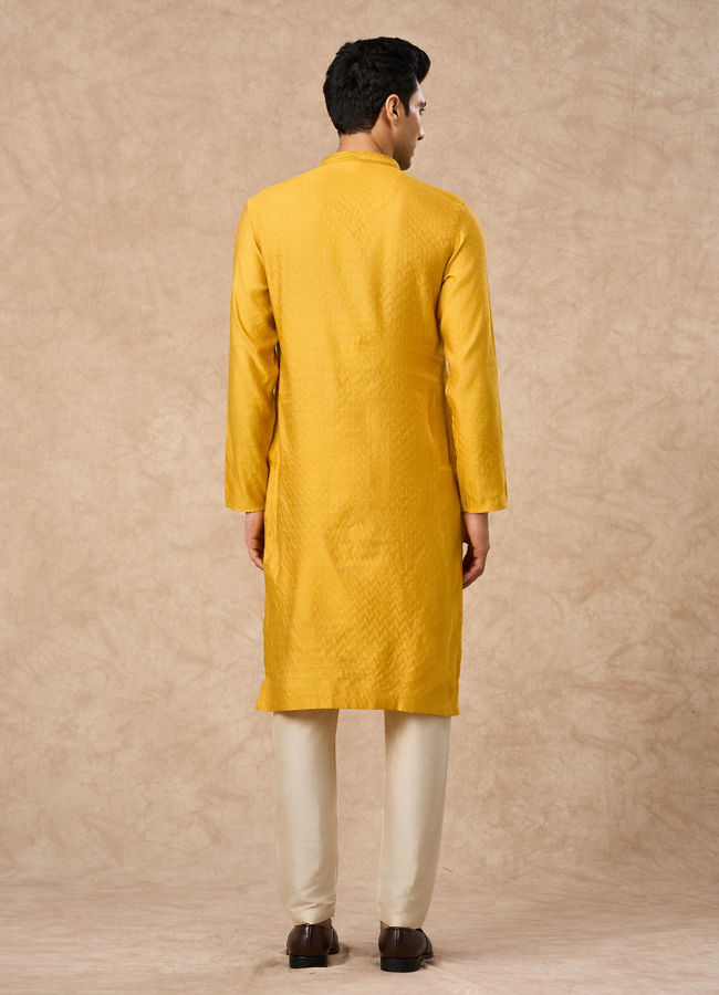 Manyavar Men Mustard Blended Viscose Kurta Pajama
