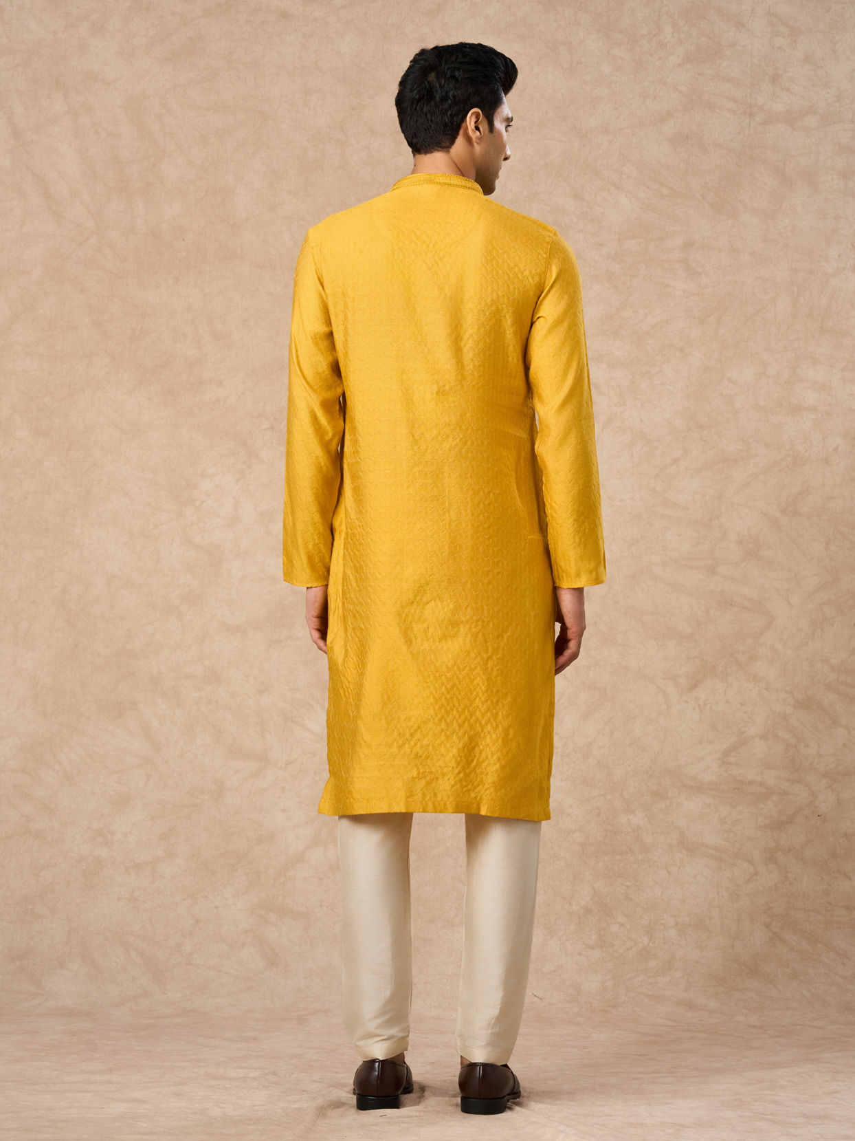 Manyavar Men Mustard Blended Viscose Kurta Pajama