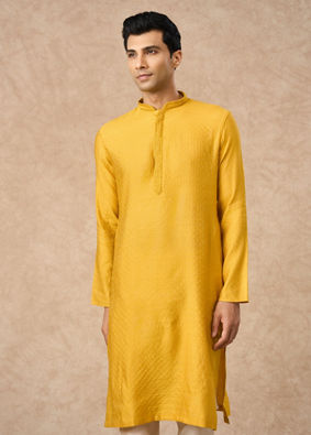 Manyavar Men Mustard Blended Viscose Kurta Pajama