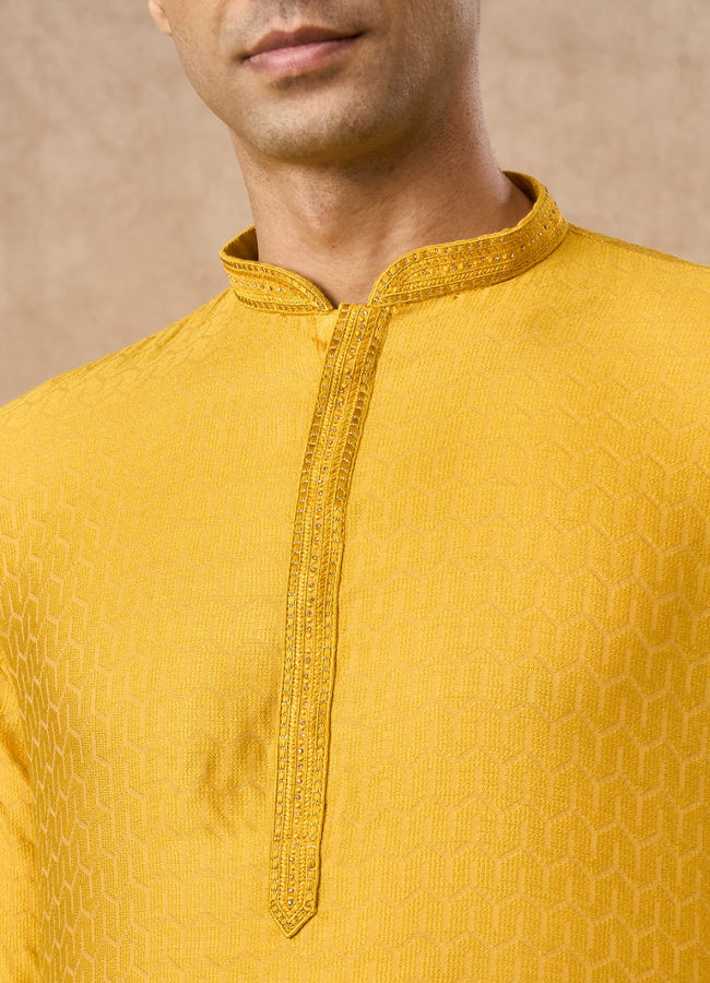 Manyavar Men Mustard Blended Viscose Kurta Pajama
