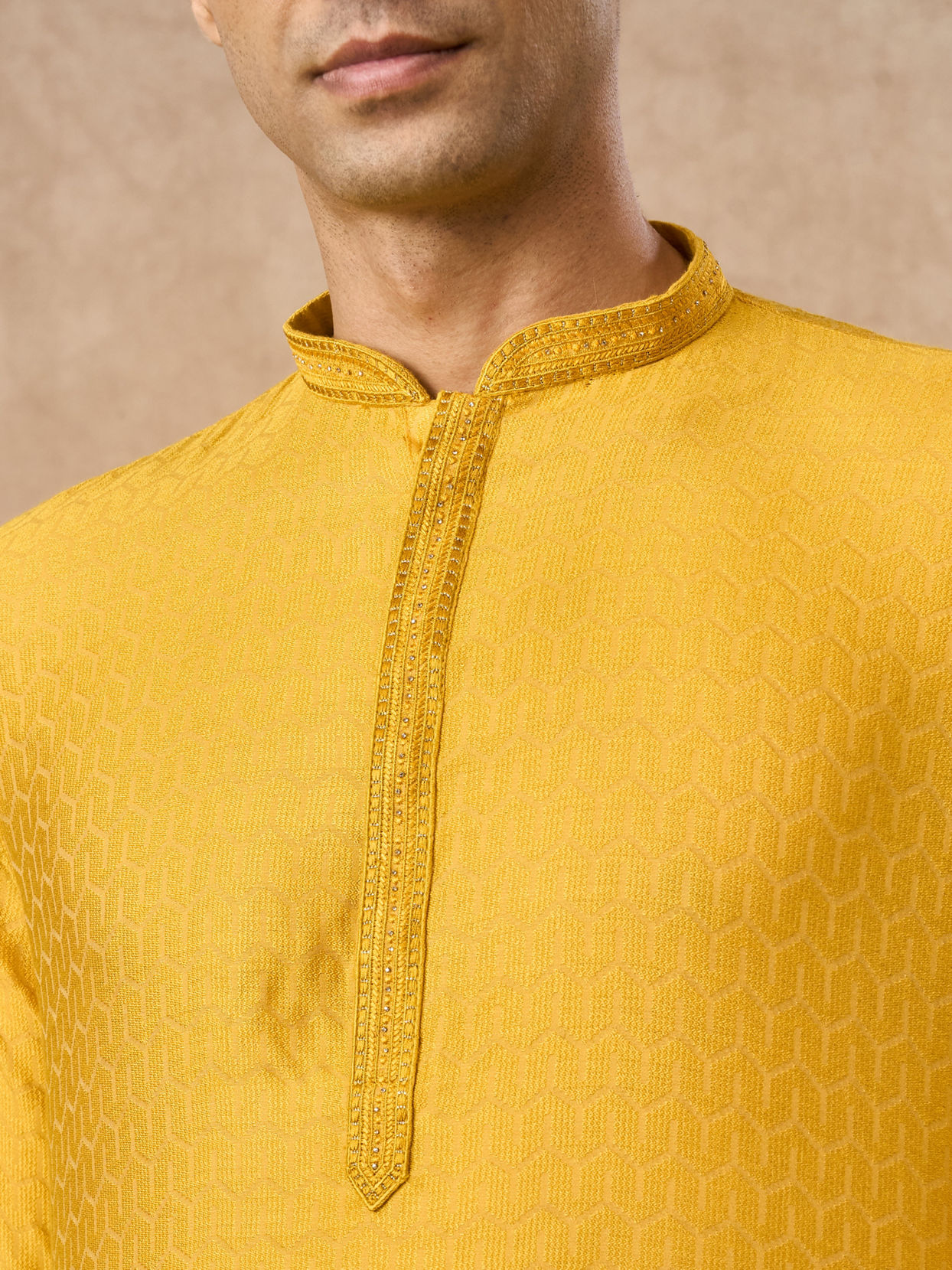 Manyavar Men Mustard Blended Viscose Kurta Pajama