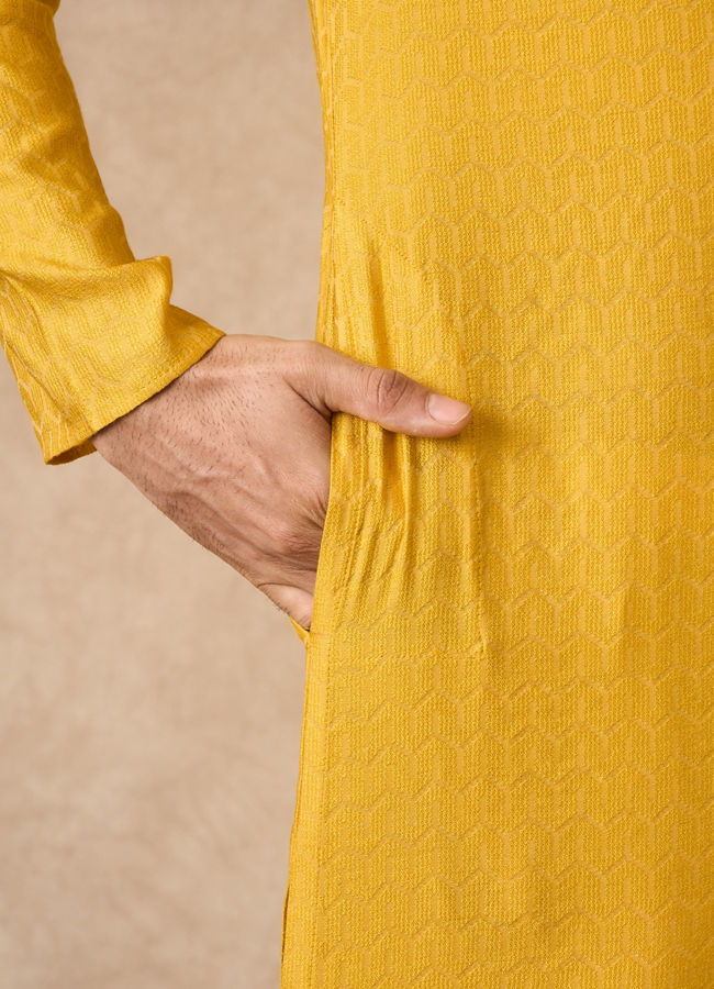 Manyavar Men Mustard Blended Viscose Kurta Pajama