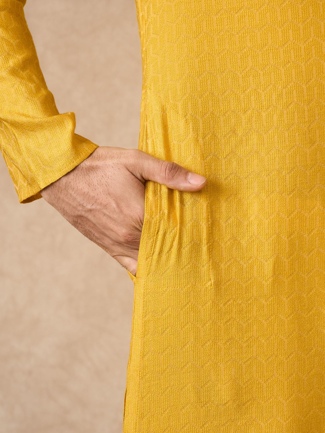 Manyavar Men Mustard Blended Viscose Kurta Pajama