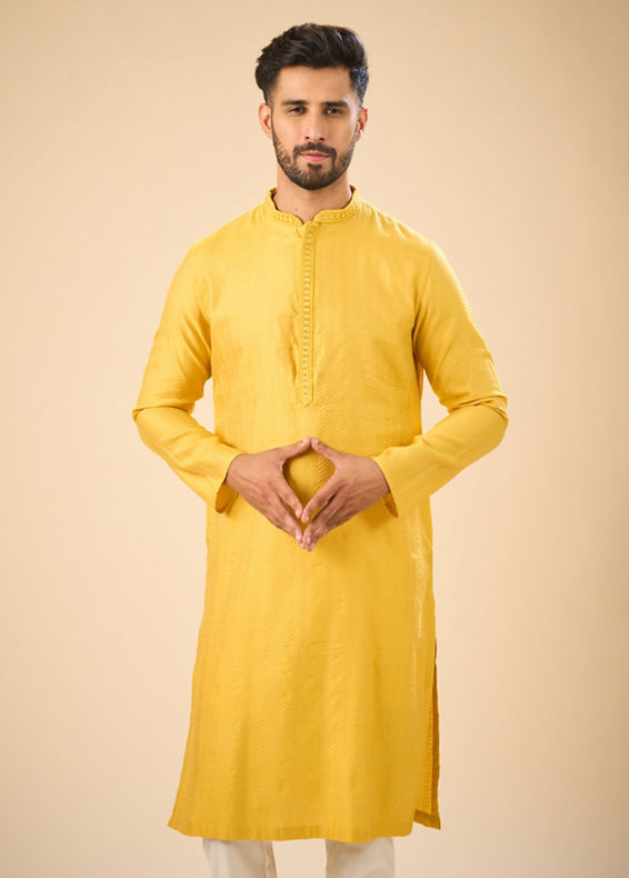 Manyavar Men Sunset Glow Yellow Kurta Pajama