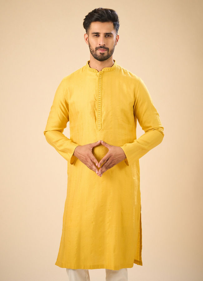 Manyavar Men Sunset Glow Yellow Kurta Pajama
