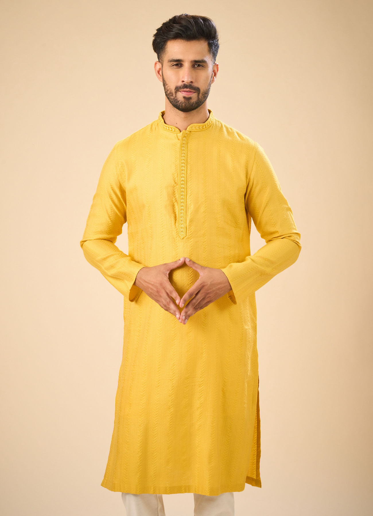 Manyavar Men Sunset Glow Yellow Kurta Pajama