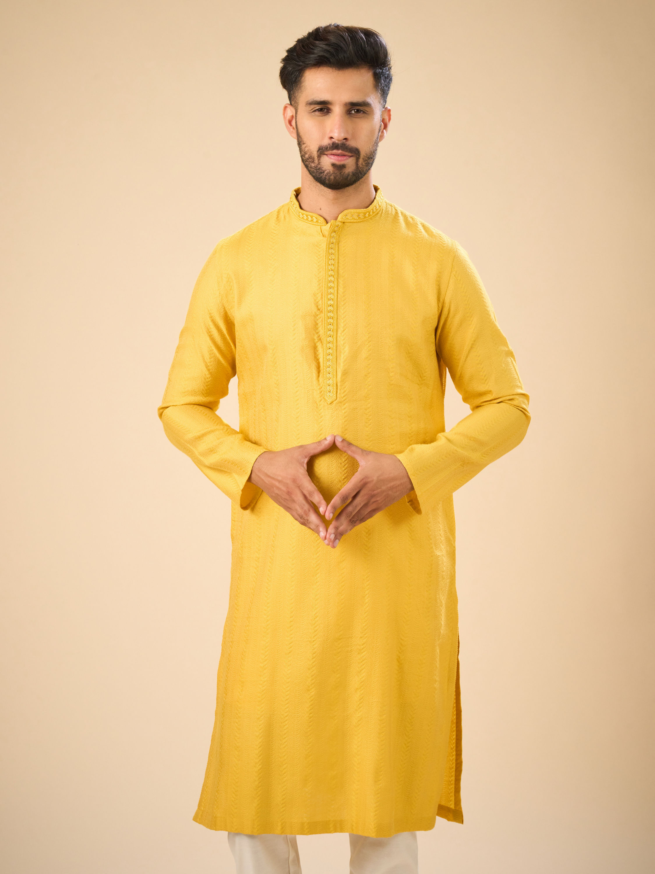 Manyavar Men Sunset Glow Yellow Kurta Pajama