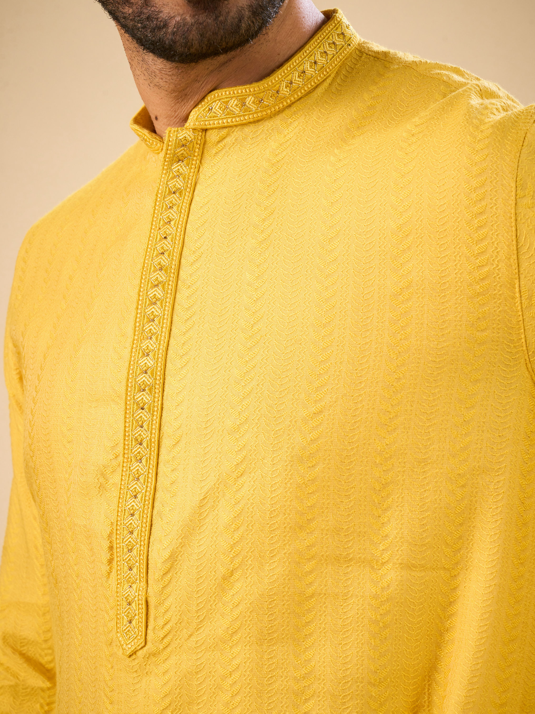 Manyavar Men Sunset Glow Yellow Kurta Pajama