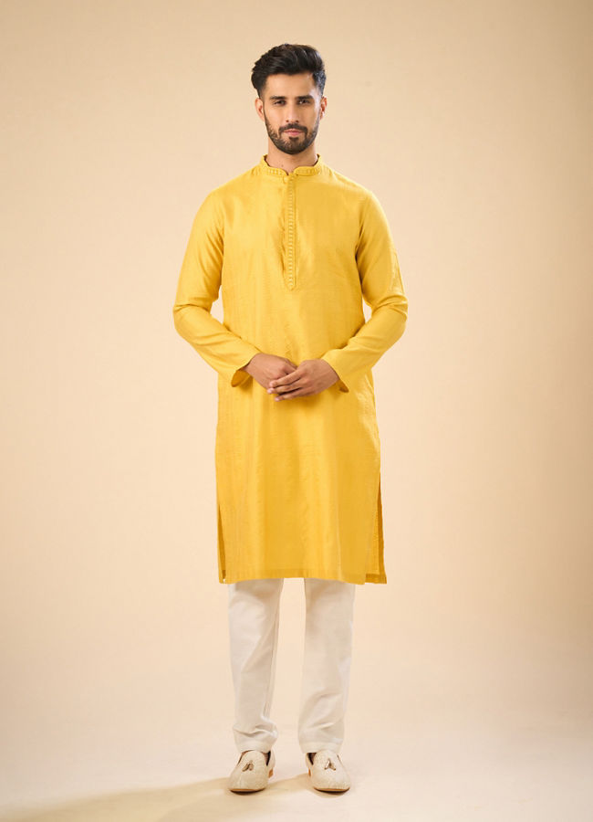 Manyavar Men Sunset Glow Yellow Kurta Pajama