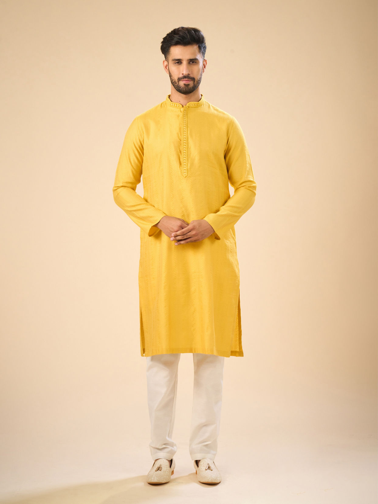 Manyavar Men Sunset Glow Yellow Kurta Pajama