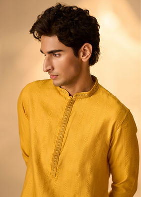 Manyavar Men Sunset Glow Yellow Kurta Pajama