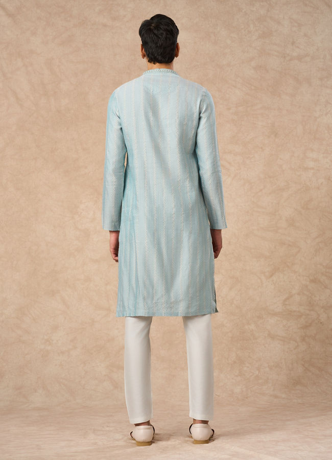 Manyavar Men Light Blue Blended Viscose Kurta Pajama