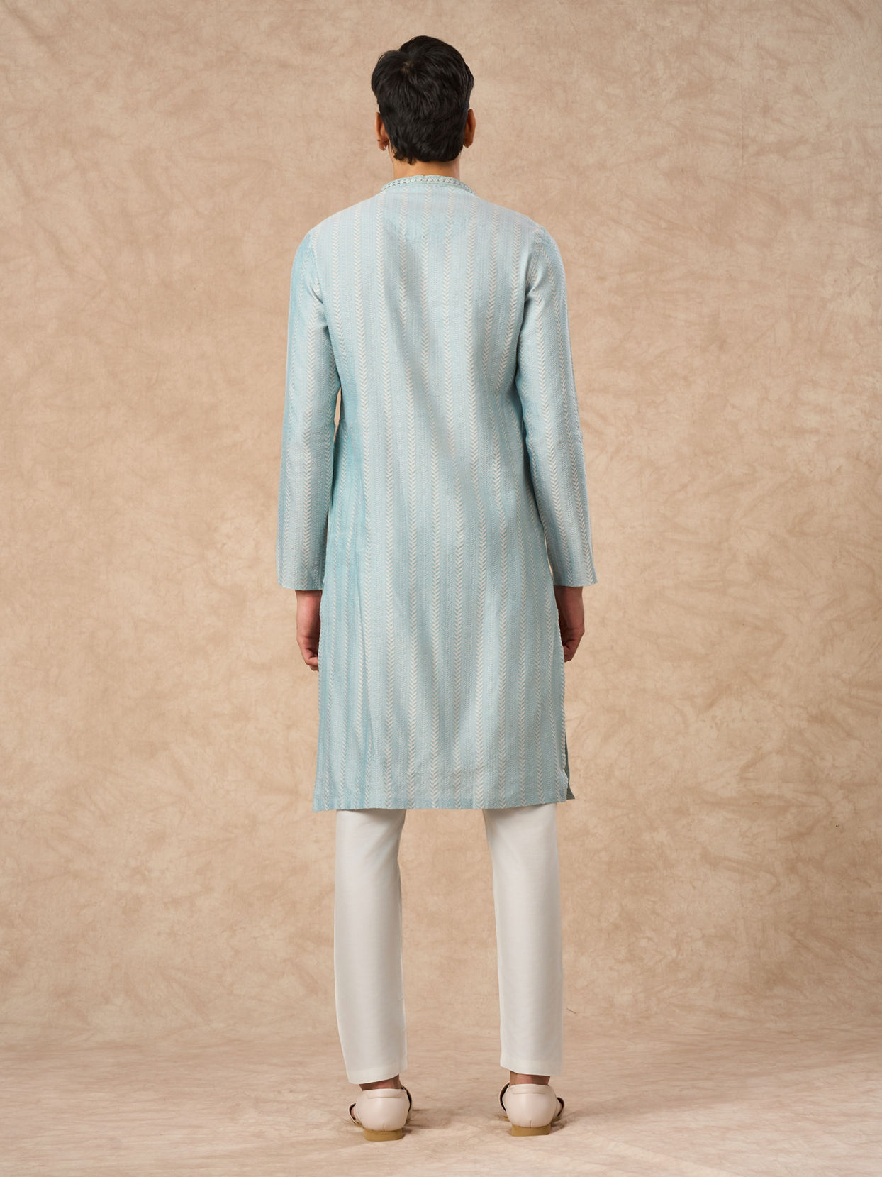 Manyavar Men Light Blue Blended Viscose Kurta Pajama