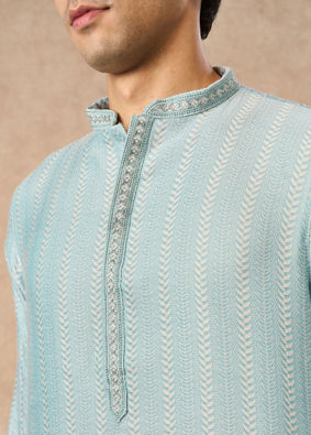 Manyavar Men Light Blue Blended Viscose Kurta Pajama
