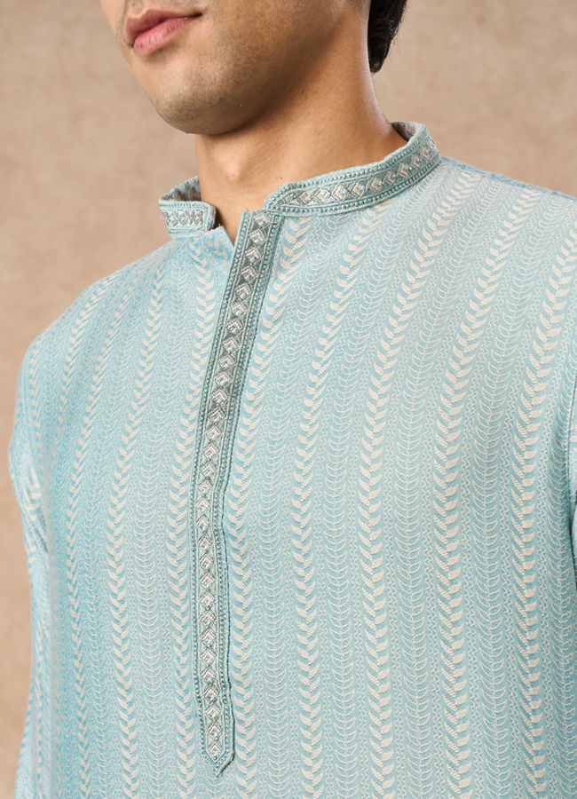 Manyavar Men Light Blue Blended Viscose Kurta Pajama