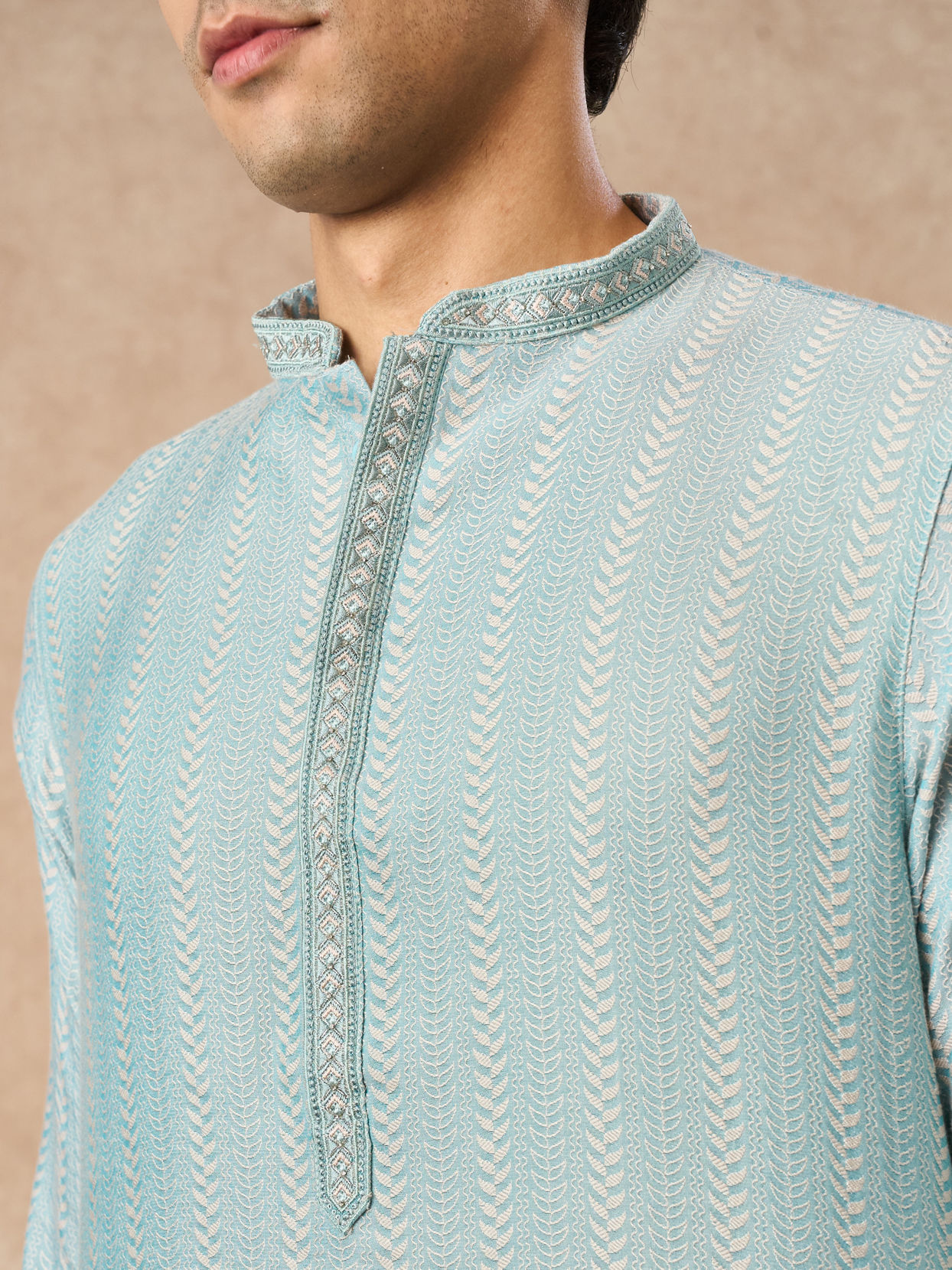 Manyavar Men Light Blue Blended Viscose Kurta Pajama