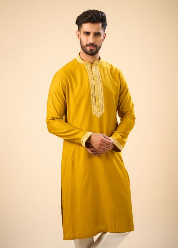 Manyavar Men Mustard Ensemble Kurta Pajama