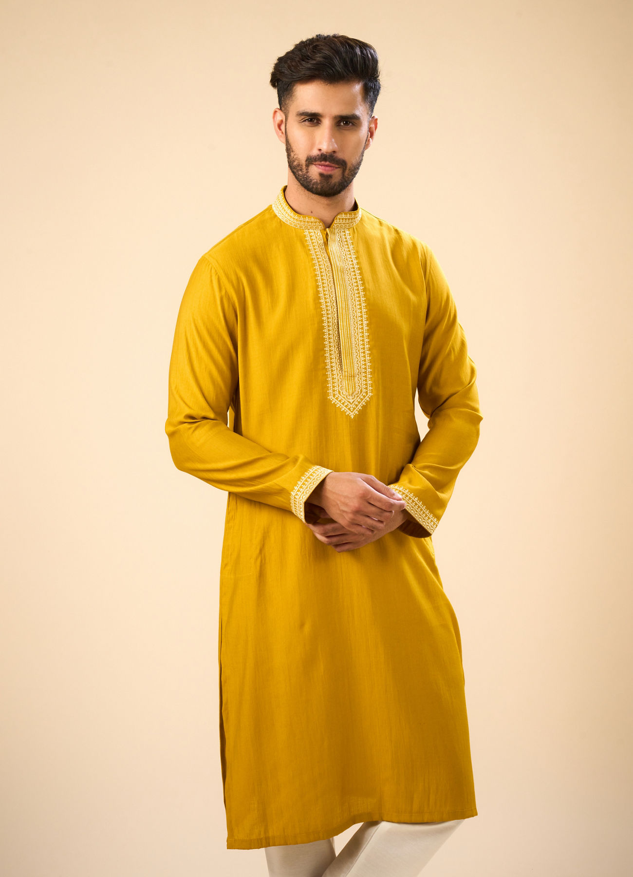 Manyavar Men Mustard Ensemble Kurta Pajama