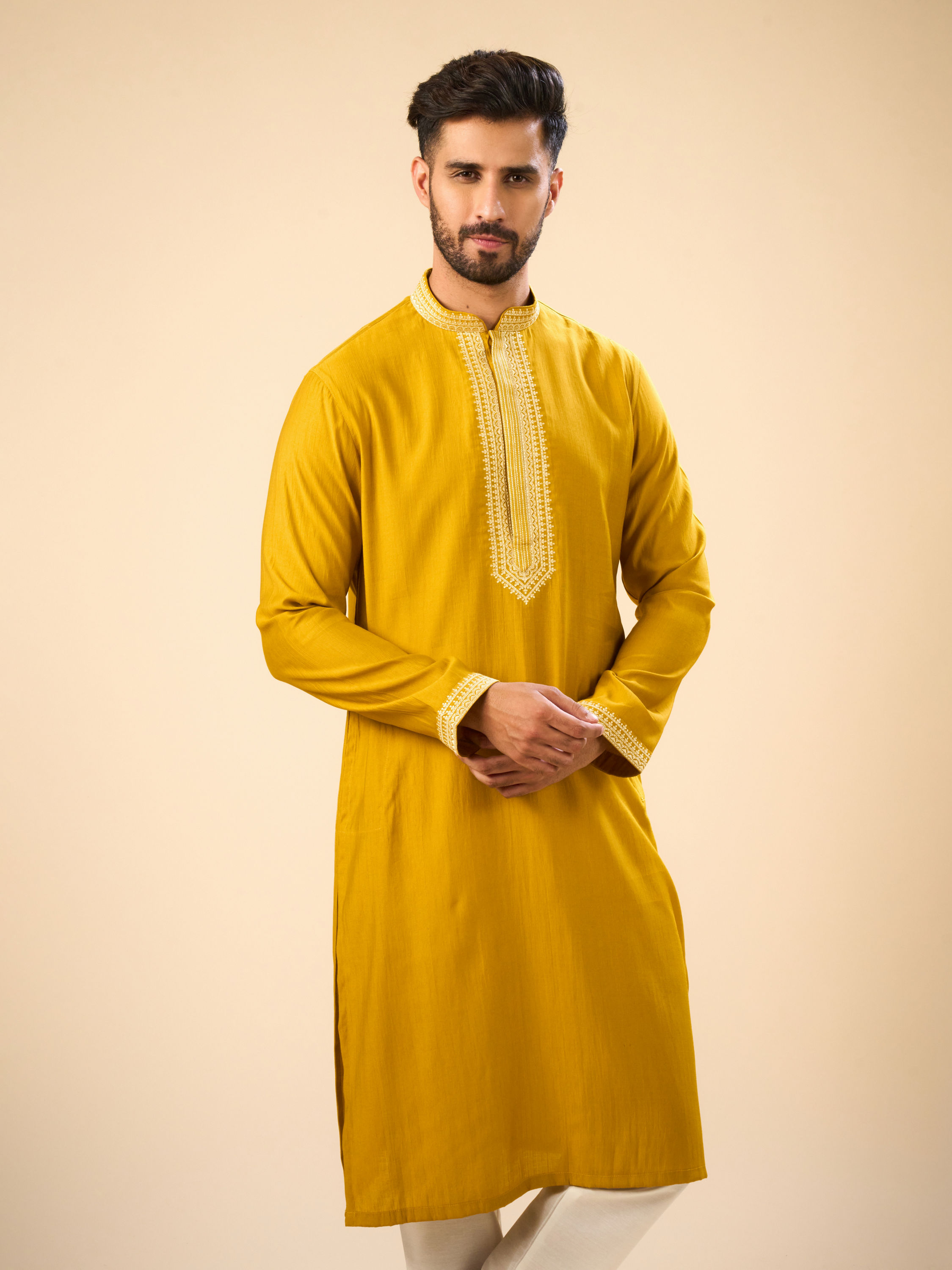 Manyavar Men Mustard Ensemble Kurta Pajama