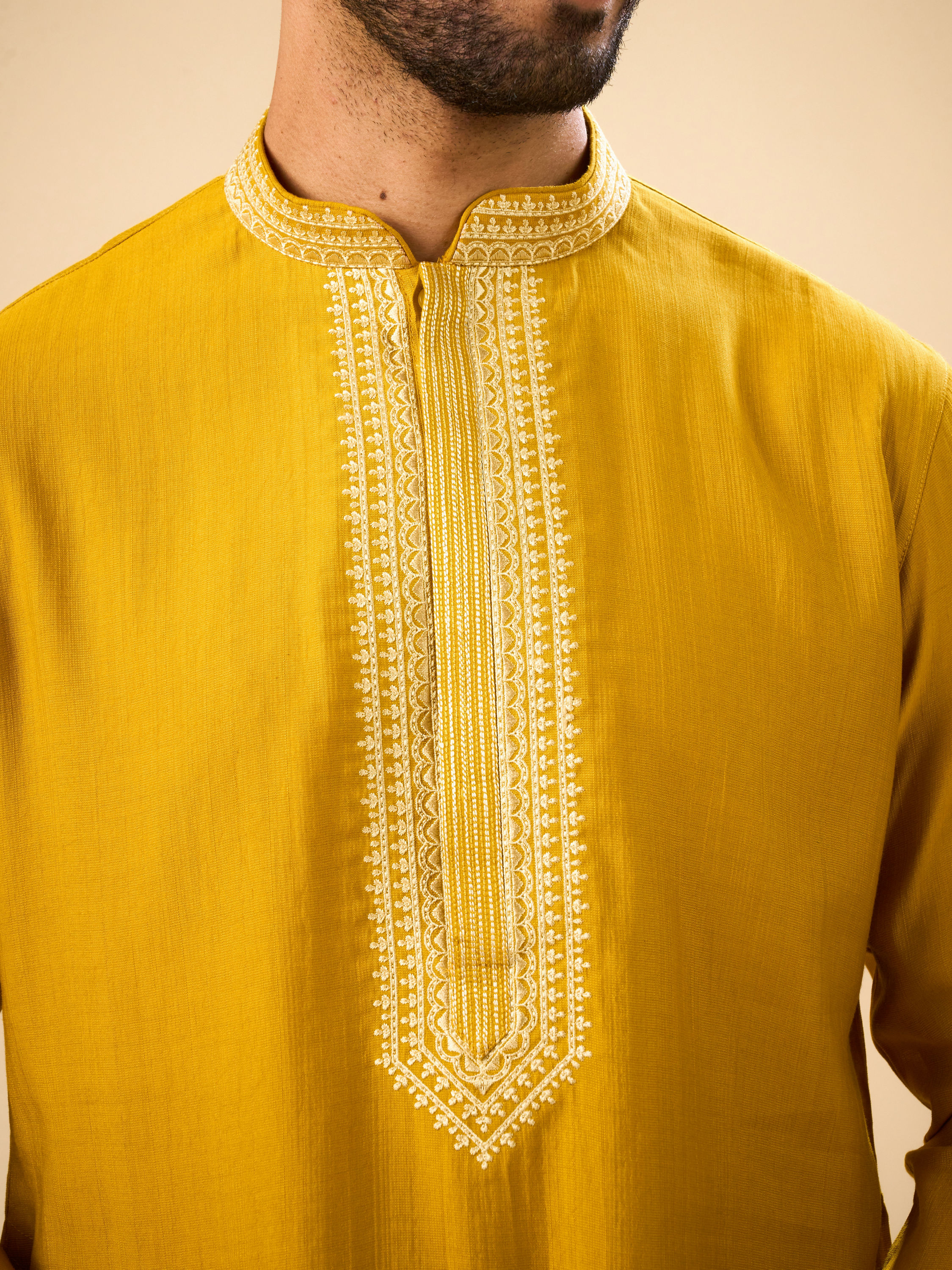 Manyavar Men Mustard Ensemble Kurta Pajama