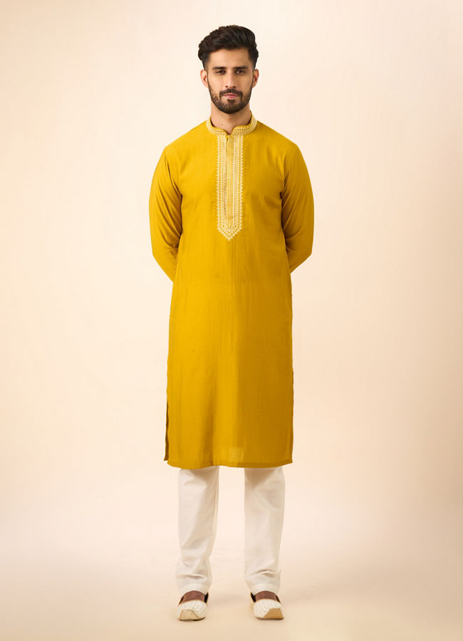 Manyavar Men Mustard Ensemble Kurta Pajama