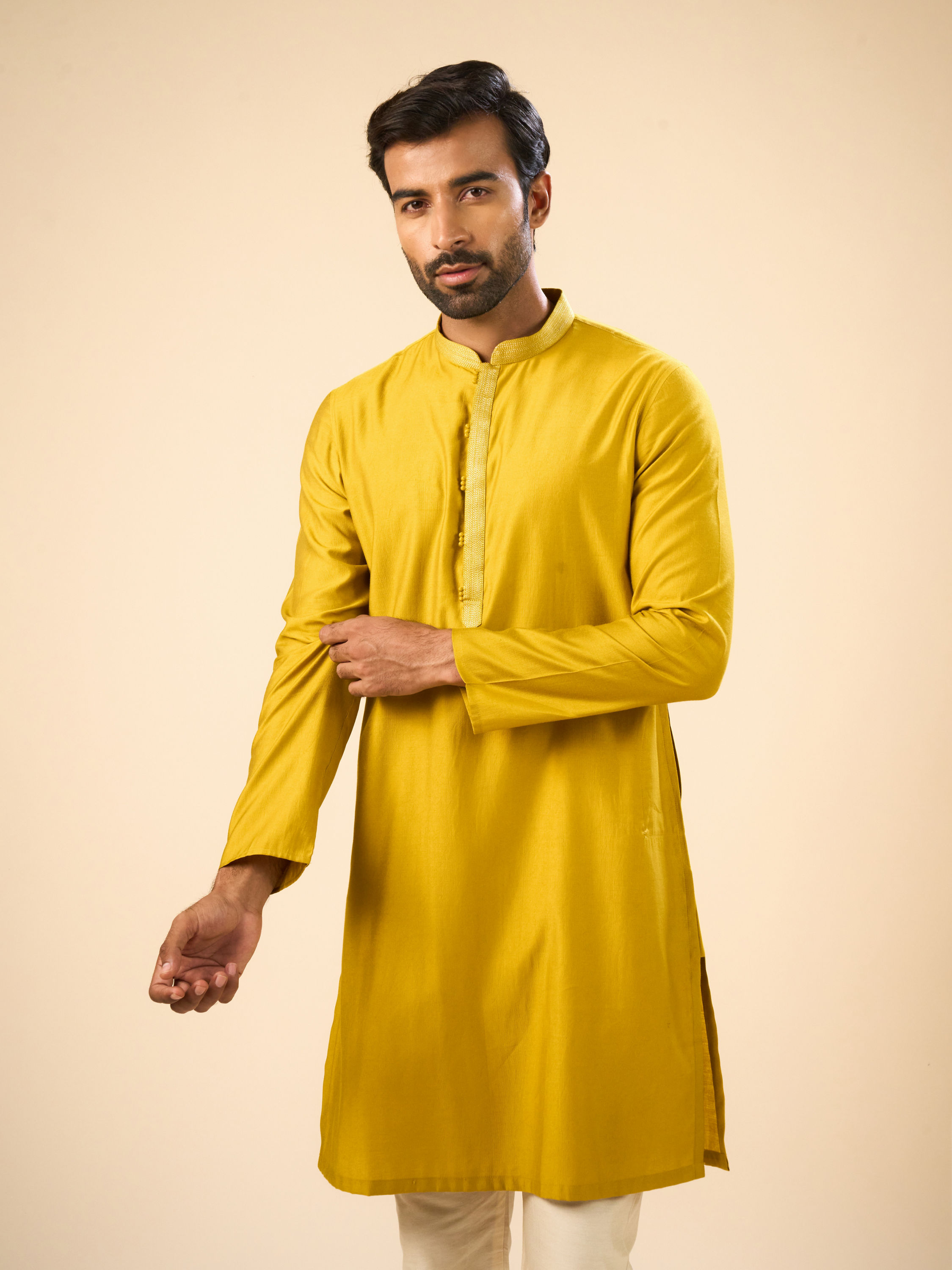 Manyavar Men Mustard Kurta Pajama