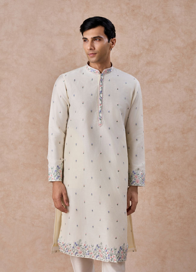 Manyavar Men Warm White Kurta Pajama
