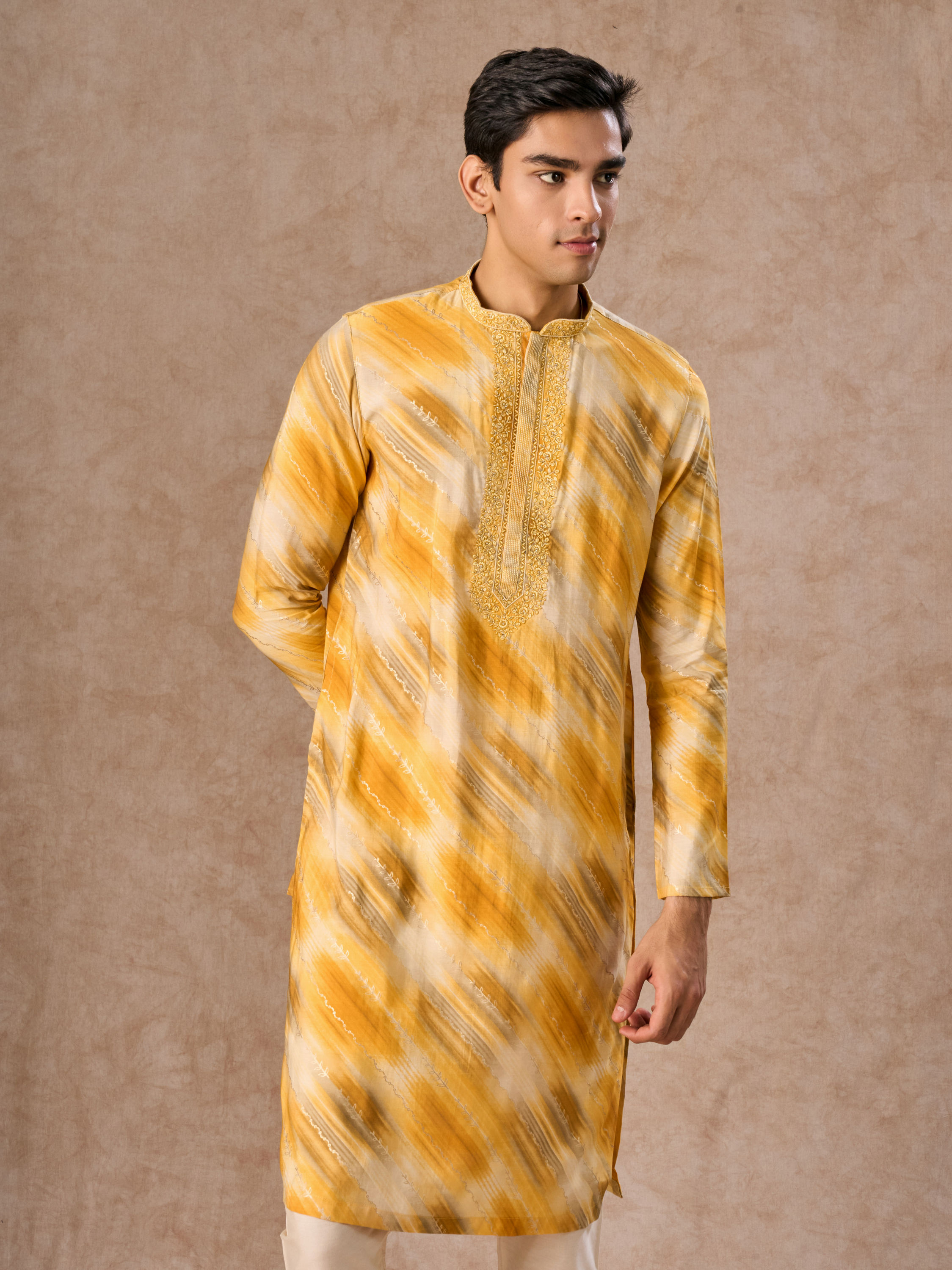 Manyavar Men Mustard Yellow Kurta Pajama