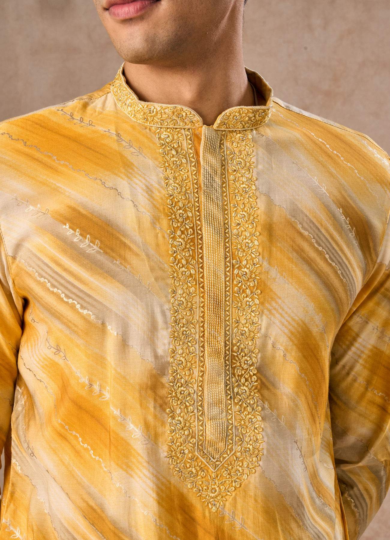Manyavar Men Mustard Yellow Kurta Pajama