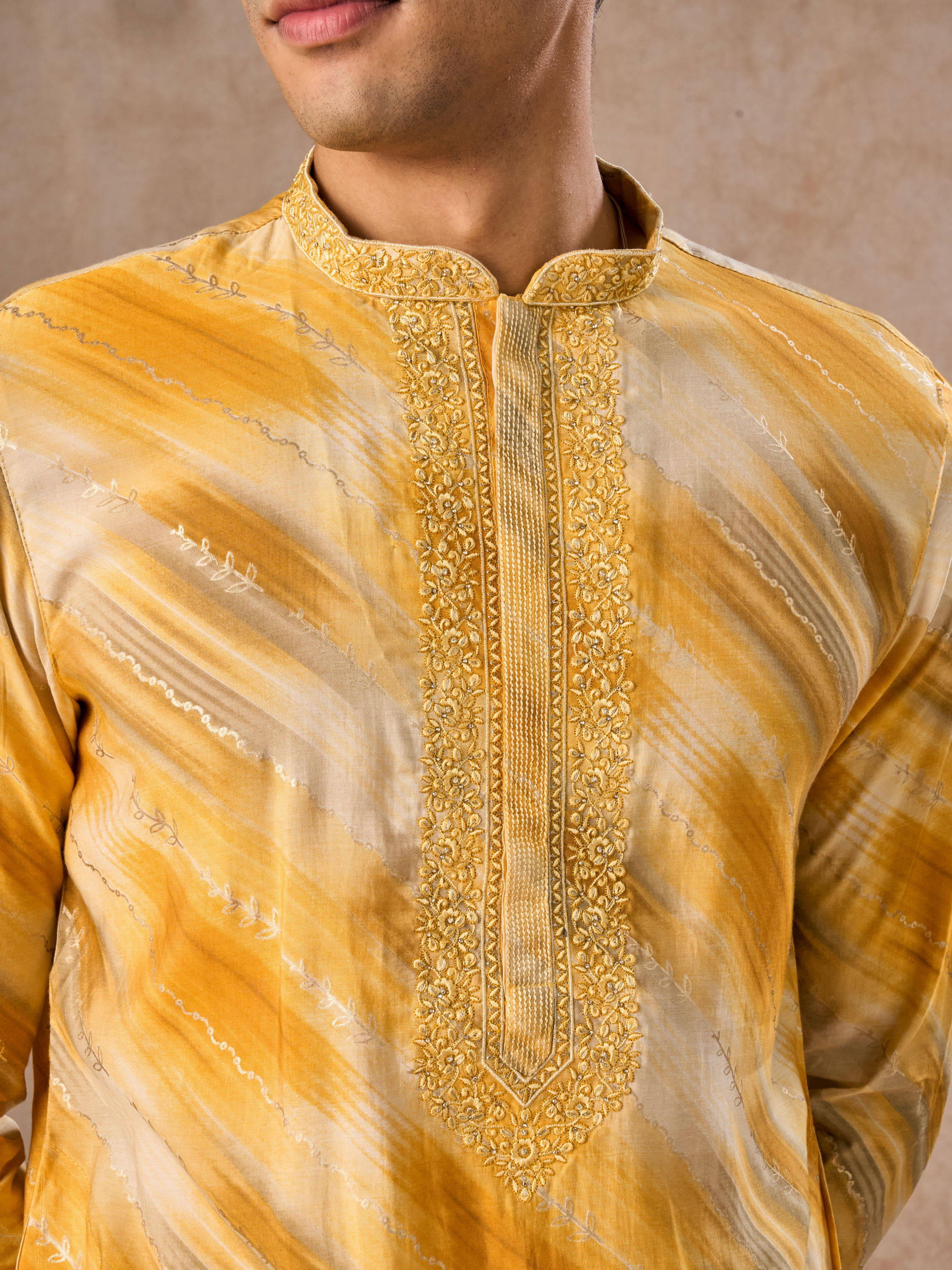 Manyavar Men Mustard Yellow Kurta Pajama