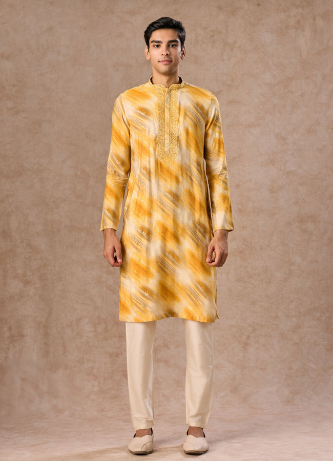 Manyavar Men Mustard Yellow Kurta Pajama