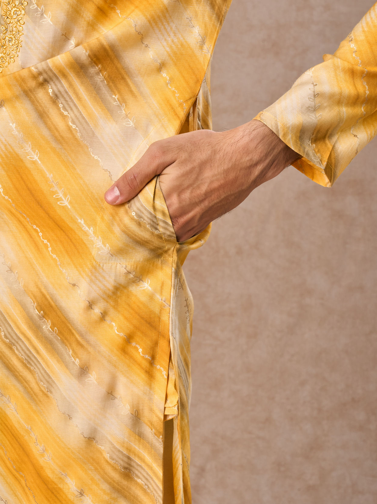 Manyavar Men Mustard Yellow Kurta Pajama