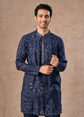 Manyavar Men Dark Blue Regalia Kurta Patiala