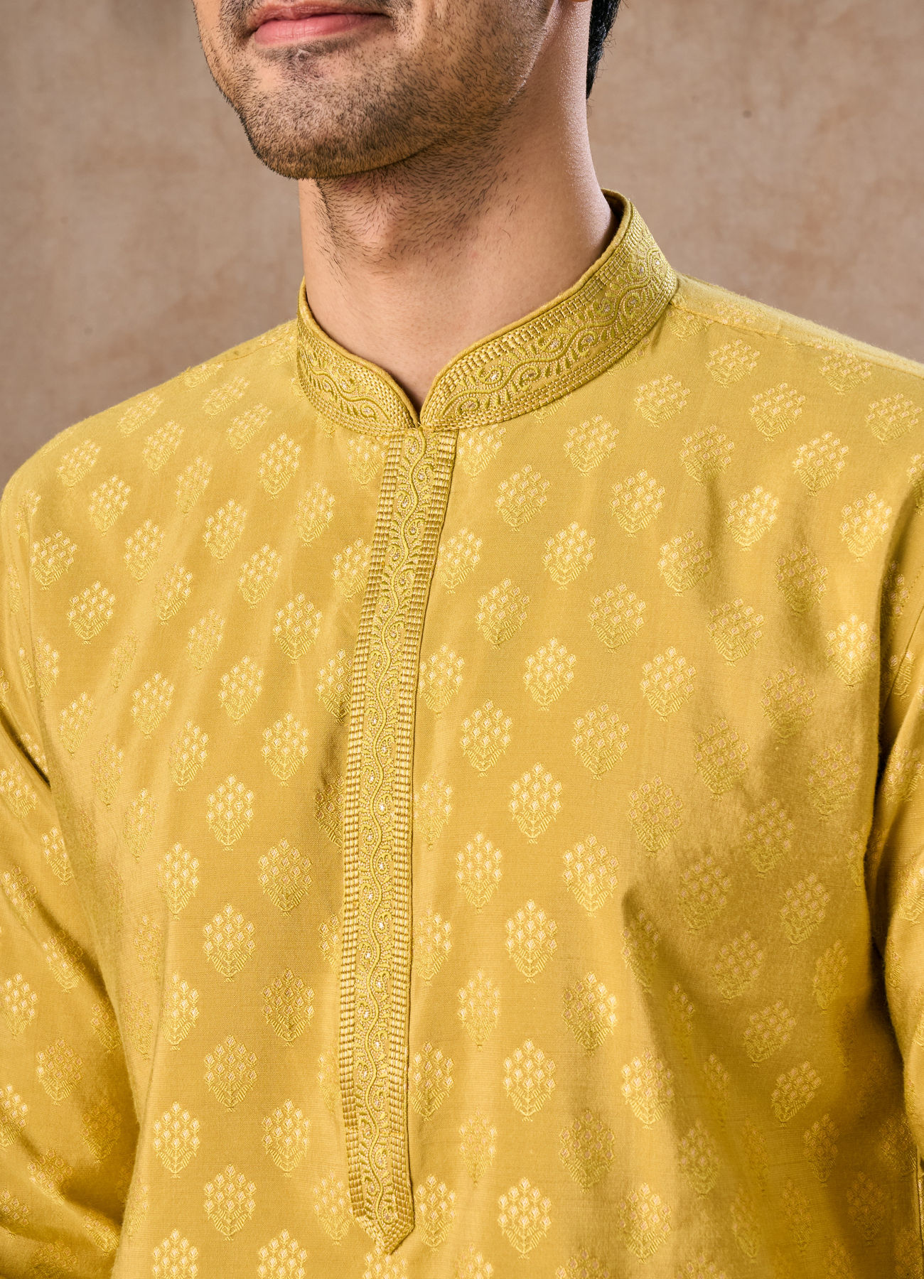 Manyavar Men Mehndi Green Elegance Kurta Pajama