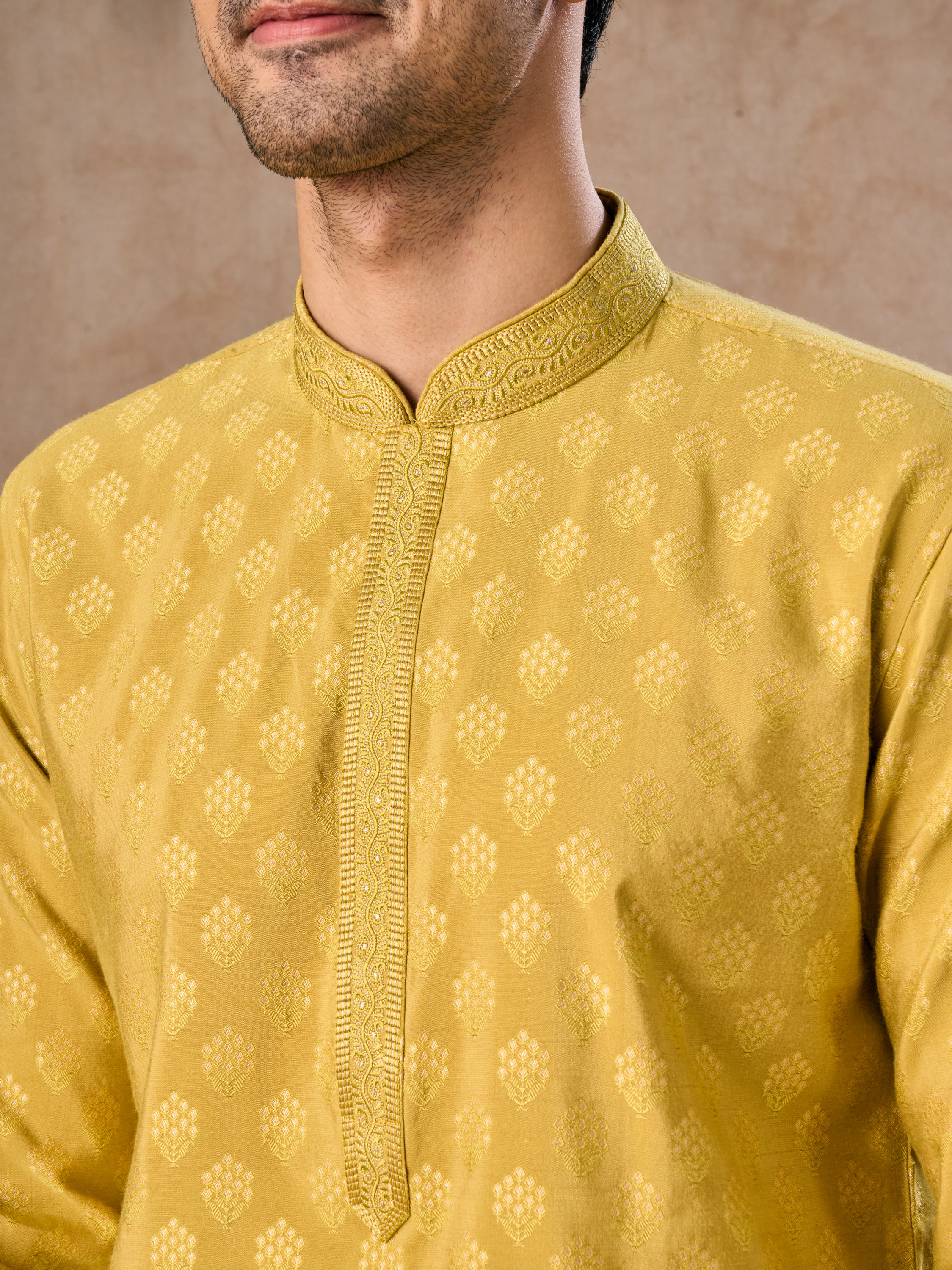 Manyavar Men Mehndi Green Elegance Kurta Pajama