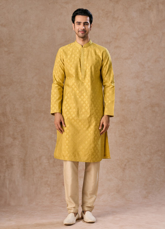 Manyavar Men Mehndi Green Elegance Kurta Pajama