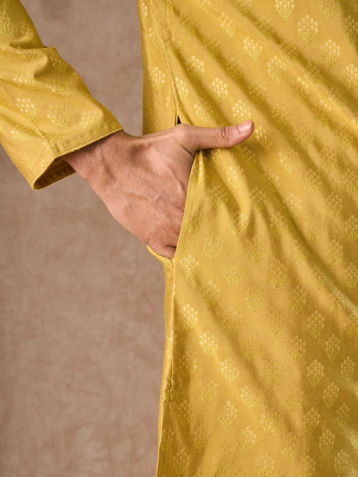 Manyavar Men Mehndi Green Elegance Kurta Pajama