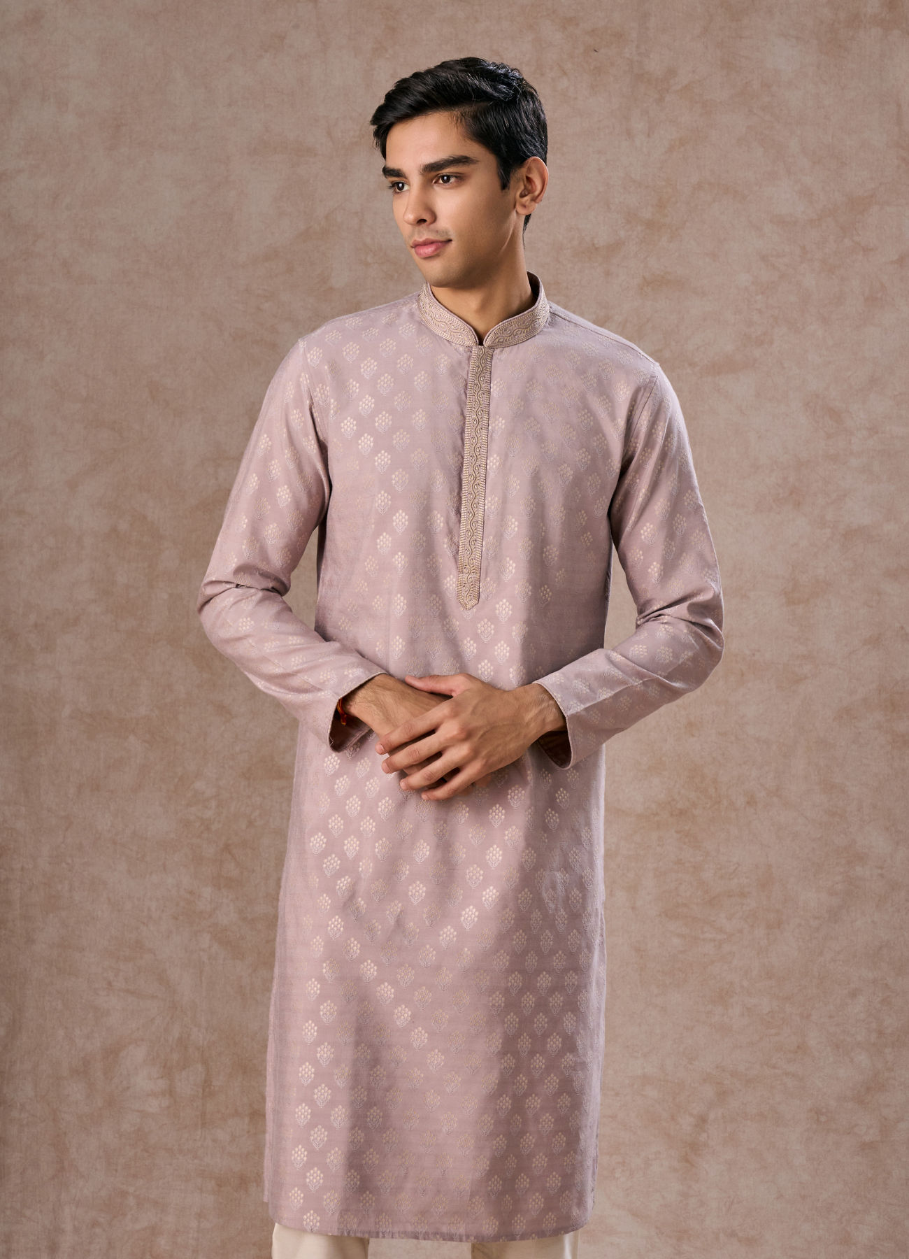 Manyavar Men Elegant Lilac Kurta Pajama Set