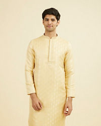 Manyavar Men Beige Brocade Elegance Kurta Pajama