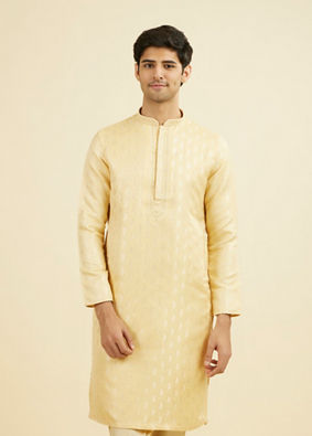 Manyavar Men Beige Brocade Elegance Kurta Pajama