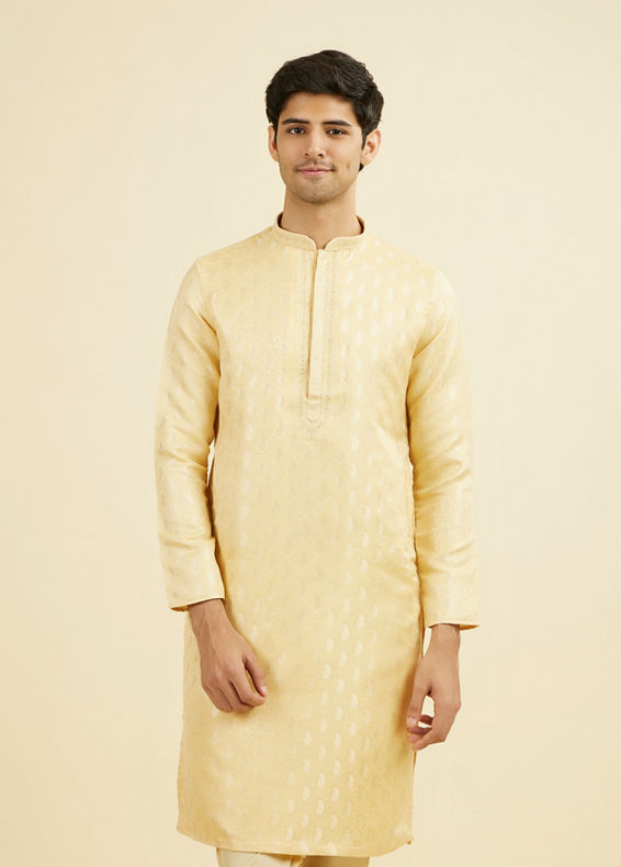Manyavar Men Beige Brocade Elegance Kurta Pajama