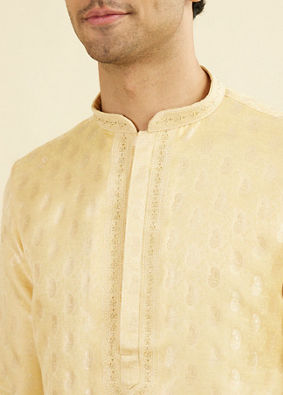 Manyavar Men Beige Brocade Elegance Kurta Pajama