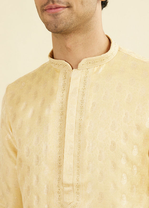 Manyavar Men Beige Brocade Elegance Kurta Pajama