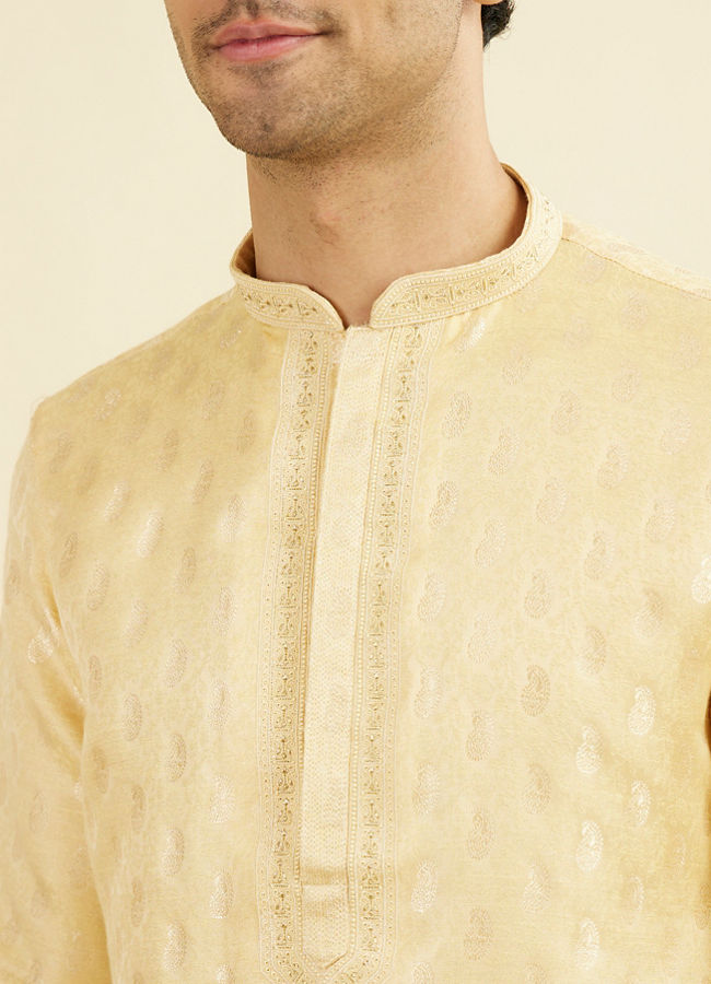 Manyavar Men Beige Brocade Elegance Kurta Pajama
