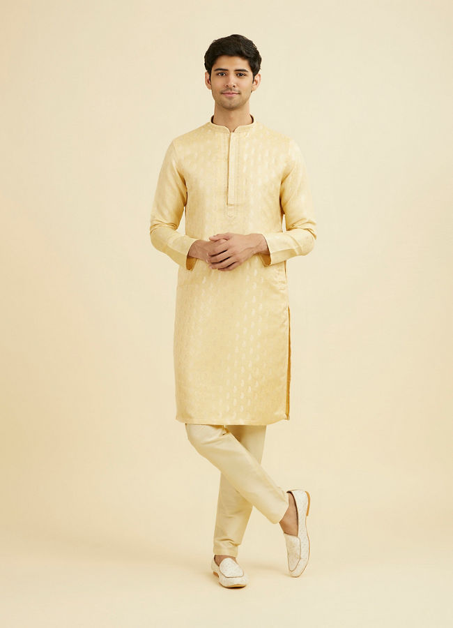 Manyavar Men Beige Brocade Elegance Kurta Pajama