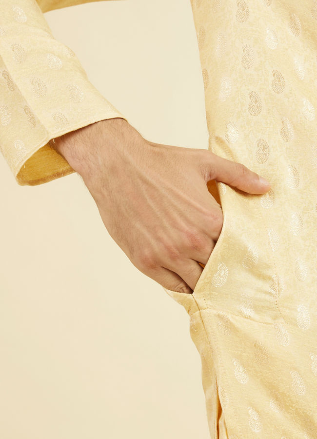 Manyavar Men Beige Brocade Elegance Kurta Pajama