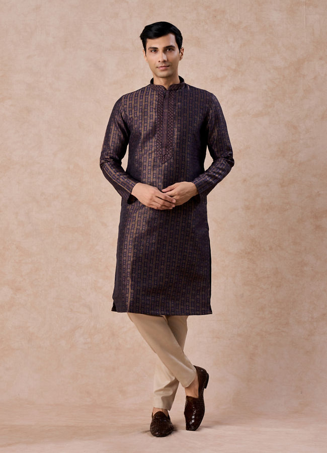 Manyavar Men Elegant Dark Blue Kurta Pajama